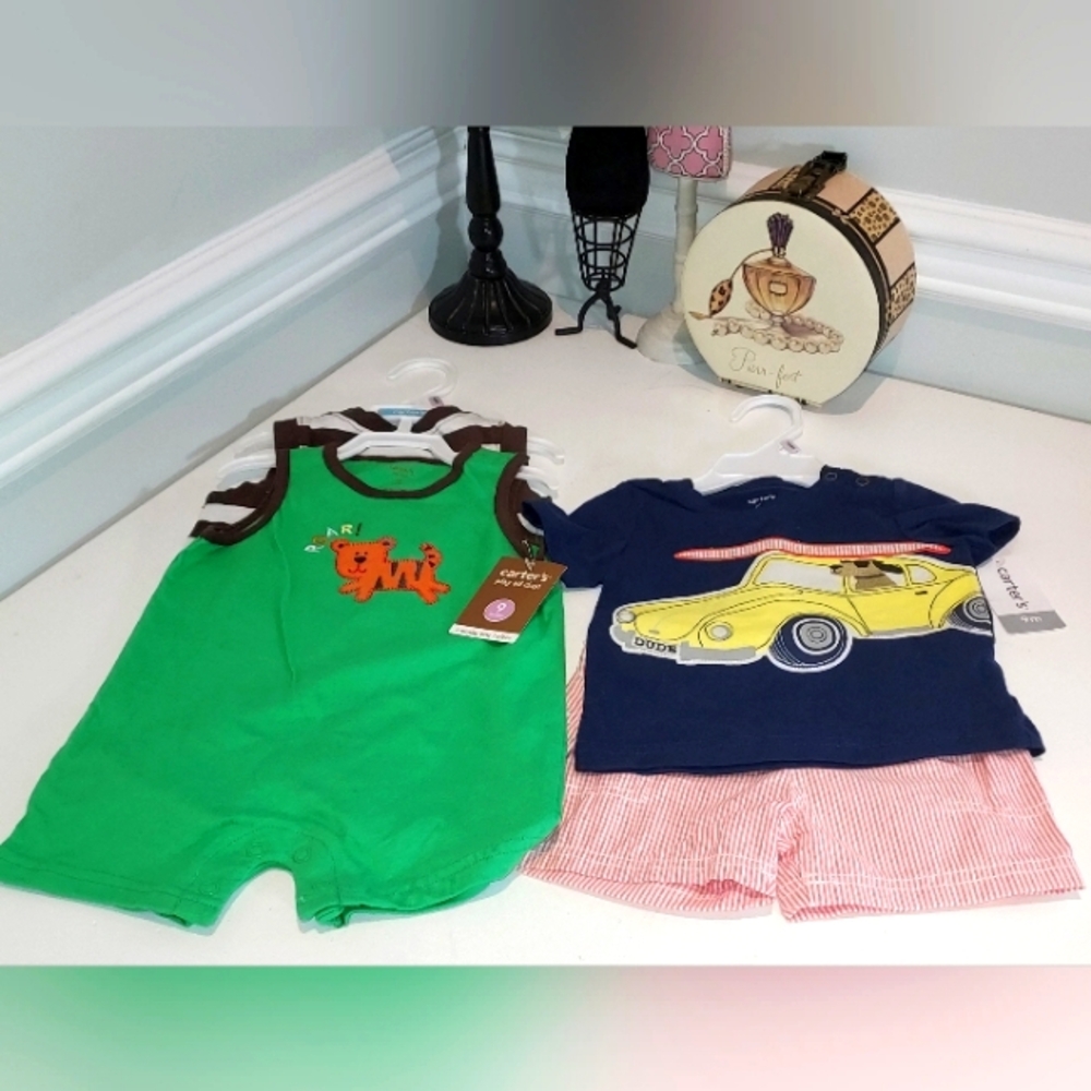 Carter's 1- 2 Piece Shirt/Short Outfit and 2 Piece Romper Set NWT